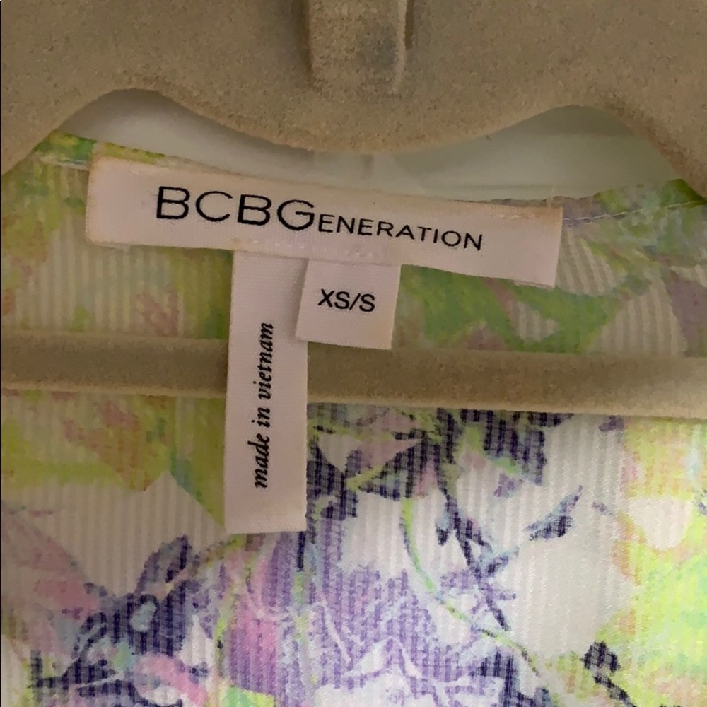 BCBG floral overlay blouse